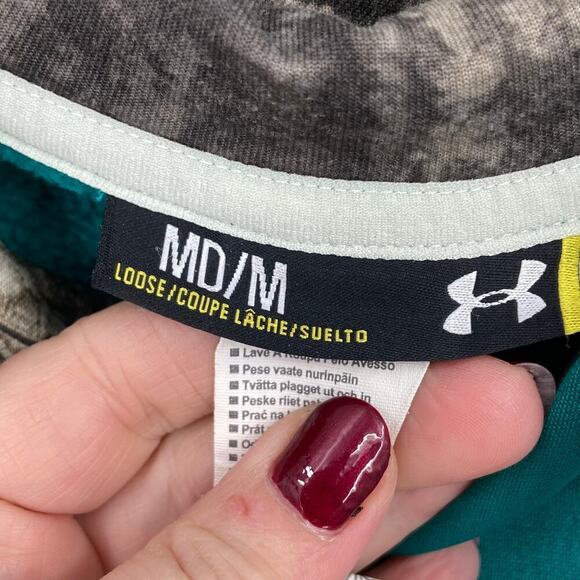 Under Armour Hooded Sweatshirt Women's Size M Teal Camouflage Logo Hoodie - Picture 2 of 8